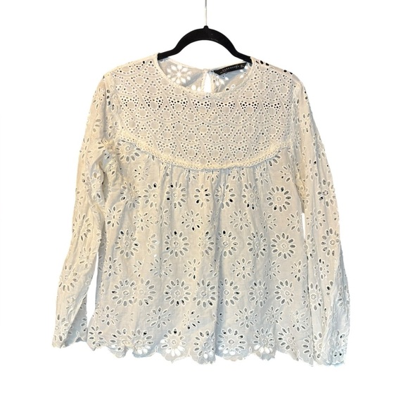 Zara Woman Long Sleeve Eyelet Ruffle Blouse Size Large - Excellent Condition - Picture 2 of 7